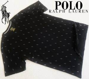 新品★ラルフローレン★総柄 ブラック Tシャツ★全面 グレー ポニー プリント★クルーネック 黒 L★POLO RALPH☆780