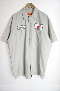 定番 美品 REDKAP レッドキャップ 半袖ワーク シャツ ワッペン付き 灰330N