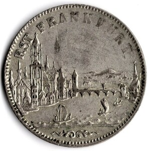 ■■ドイツ フランクフルト 6クロイツァー銀貨 1856年 都市景観 PCGS AU55 極美品 人気有り!■■