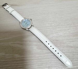 TECHNOS テクノス 腕時計 ウォッチ レディース 現状 シェル 文字盤 シルバー 防水 レザー 革 ベルト ホワイト ラインストーン 