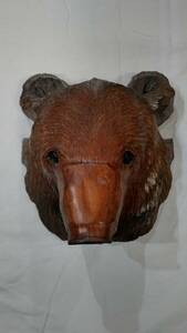 熊　木彫り　顔レリーフ　壁掛　良品