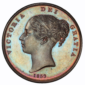 イギリス ヴィクトリア ヤングヘッド 1853年 ペニー 銅貨 PCGS PR65BN