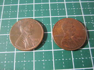 [送\84] 外国硬貨 アメリカ 1セント 銅貨 リンカーン 1993年 2004年 D 刻印 2枚セット