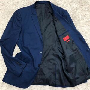 超希少2XL!ザラマン【圧倒的高級感】ZARA MAN テーラードジャケット ブルー系 2B 総裏地 ストレッチ 美シルエット 艶感 52(3L相当)