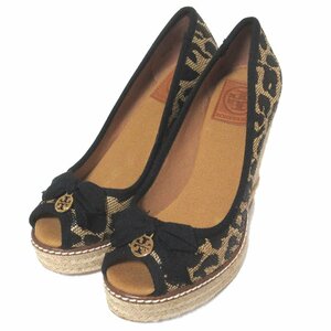 未使用 TORY BURCH トリーバーチ JACKIE 110mm レオパード柄 リボン エスパドリーユ ウェッジソール パンプス 6.5サイズ 23.5cm相当