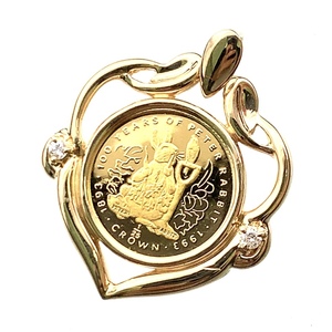 ピーターラビット金貨 ジブラルタル エリザベス女王 1/25オンス 1993年 4.4g K18/24 純金 ダイヤモンド Gold デザイン枠 ペンダントトップ