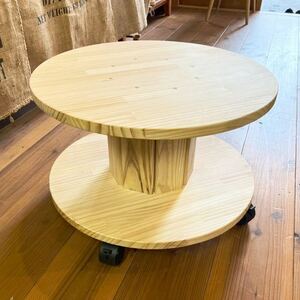 サイドテーブル　丸テーブル　ソファテーブル　花台　商品台　木製品　キャスター付きNo.k-55