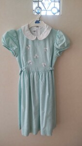 ファミリア ワンピース 女の子 familiar 半袖 ミントグリーン 縫い付け刺繍 フォーマル 130