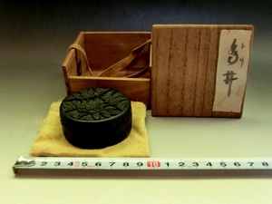 香合■鳥井 木彫り 牡丹 唐草 古い丸香合 お茶道具 古美術 時代物 骨董品■