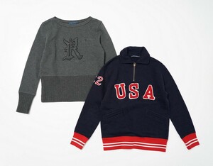 MG1800★2点セット★ラルフローレン/RALPH LAUREN*コットン混*ワッペン*リブ切替*長袖*スウェット/トレーナー*グレー/ネイビー*L