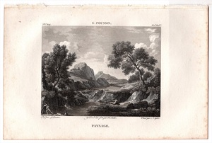 1813年 Filhol 銅版画 ガスパール・デュゲ G.POUSSIN ローマ近郊の風景 PAYSAGE