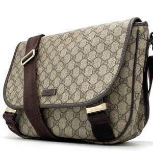 1円【美品】GUCCI グッチ ショルダーバッグ メッセンジャー トート GG柄 ゴールド金具 PVCレザー ベージュ ブラウン メンズ A 4収納