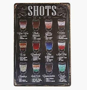 K325 新品●アメリカ雑貨 ブリキ看板 SHOTS お酒 カクテル グラス 居酒屋 バー 飲み屋さんに最適 レトロ アンティーク
