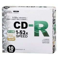 CD-R 52倍速対応 データ用 10枚 スリムケース入 PC-M52XCRD10L 01-0741 オーム電機