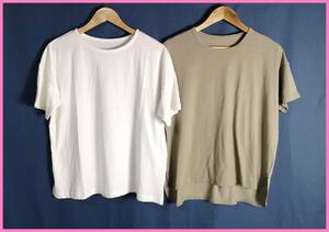 TSET‐１９２☆春夏☆新品☆送料込み☆即決☆ナチュラル系☆Tシャツ☆２枚セット☆Ｍ～Ｌサイズ☆オフホワイトとカーキ