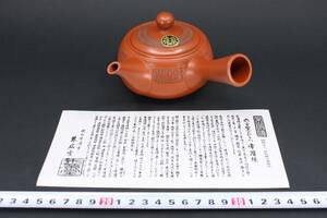 4737 新品未使用 常滑焼 朱泥 光悦 中野光悦 モダン柄 松皮模様彫 急須 茶注 煎茶道具 栞付 