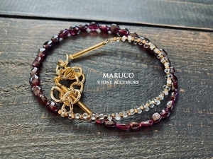△MARUCO△NC390-1060ガーネットROUGH OVAL+ガラス asymmetry*天然石ネックレス 40㎝+chain *送料無料*