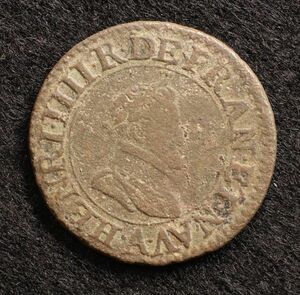 フランス ヘンリー3世 1 Denier銅貨（1577-1589）[E299]コイン