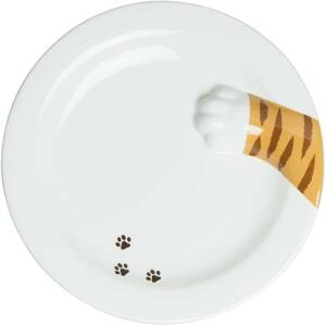 新品 かわいい食器 横から猫 トラ猫 お皿 プレート 足跡付 虎猫 とらねこ 猫 ネコ ねこ 中皿 直径22cm 白 皿