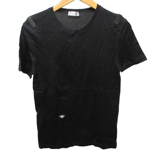 ディオールオム Dior HOMME 4EH7060138 エディ期 Tシャツ カットソー BEE刺? レザー切替 半袖 黒 ブラック XS 1201 STK メンズ