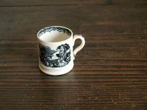 コーヒーカップ 19世紀 ヴィクトリアン様式グリザイユ スペイン古陶トランスファーウエア ブリュロカップ ピックマン工藝アンティーク/J842