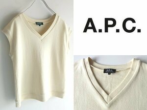 A.P.C. アーペーセー Vネック コットンニット ベスト ジレ ノースリーブ プルオーバー S エクリュ 日本製 国内正規品