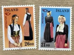 外国切手　アイスランド　民族衣装　2種完　未使用