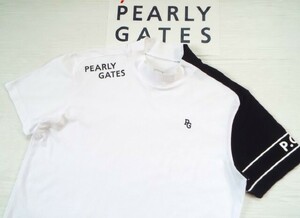 ★美品★PEARLY GATES パーリーゲイツ / PG89 M4G ロゴプリント モックネックシャツ バスケットチェック / サイズ６