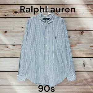 水色　ストライプ　古着　長袖　BDシャツ　90s ラルフローレン　Ralph