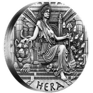 2015 ツバル プルーフ ハイリレーフ 2 オンス 銀貨 オリンパスの女神 神后 ヘラ アンティーク仕上げ 完全未使用品