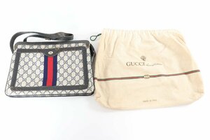 GUCCI グッチ OLD GUCCI オールドグッチ GG ショルダーバッグ PVC グレー×ネイビー レディース かばん 保存袋付き 2067-TE