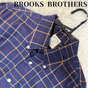 極美品【BROOKS BROTHERS】ブルックスブラザーズ 長袖シャツ ボタンダウン チェック柄 NONIRON 100％コットン サイズ175M(日本サイズL)