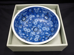 土と炎の宴 茲峰 藍染草花 大鉢 和食器 器 直径約22cm 鉢 陶器 札幌