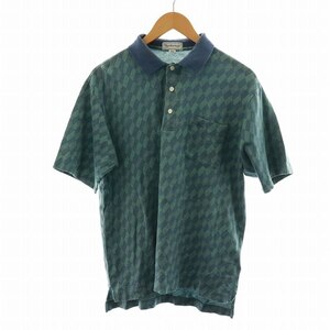 バーバリーズ Burberrys ヴィンテージ ポロシャツ カットソー 半袖 ロゴ 刺繍 総柄 ハーフボタン L 緑 グリーン 青 ブルー メンズ