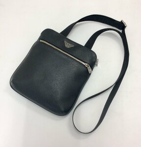 【美品】EMPORIO ARMANI エンポリオ アルマーニ ショルダーバッグ サコッシュ 斜め掛け 肩掛け レザー メンズ ビジネス ブラック　K0425