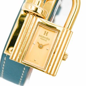 1円 稼働 良品 HERMES エルメス ケリーウォッチ KE1.201 QZ クオーツ ゴールド 金文字盤 GP 腕時計 レディース ブランド 235320240326