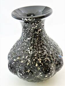 送料無料　ガラス 花瓶 　花生　花器 黒 　銀箔