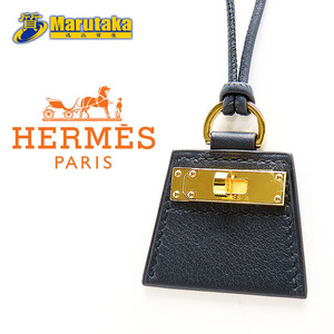 送料無料 未使用 エルメス モンプティ ケリーPM ネックレス ブラック 黒 HERMES スイフト レザー 革紐 箱 逸品質屋 丸高 甲子園