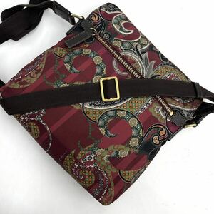 1円【美品/激レア】エトロ ETRO メンズ ビジネス ショルダーバッグ ボディ サコッシュ ペイズリー柄 レザー ナイロン 斜め掛け 総柄 花