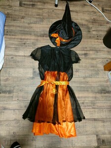 150 ハロウィン衣装 魔女 コスプレ 帽子付 オレンジ