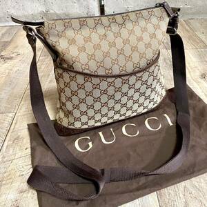 正規品☆GUCCI グッチ GG柄 キャンバス ショルダーバッグ 斜めがけ ボディバッグ ブラウン レザー ポシェット オールド メンズ レディース