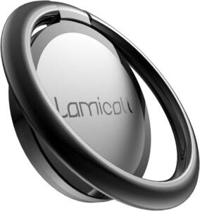 ブラック スマホリング 4㎜ 薄い 180度 360度回転式 ：Lomicall 携帯電話 リングホルダー, 片手持ち 携帯リング