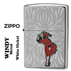 zippo(ジッポーライター)大人気「WINDY」メタル貼り　ホワイトニッケル エッチング　WINDY-Metal-WN【ネコポス可】