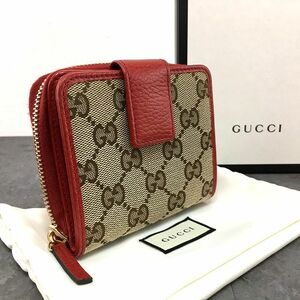 ☆送料無料☆ 未使用品 GUCCI コンパクトウォレット 346096 GGキャンバス レッド 箱付き 370