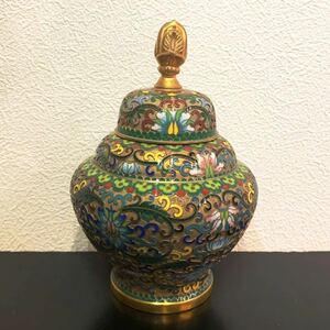 アンティーク 香炉 壺 蓋付き 中国 古七宝琺瑯彩 花文瓶