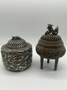 まとめ2点 在銘 三足炉 時代物 銅製 香炉 香道具 骨董 古美術 