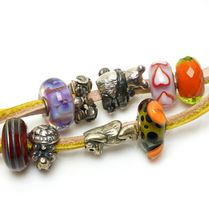 トロールビーズ 9点 2重 レザー ブレスレット パンダ ウサギとカメ LAA 925 Trollbeads