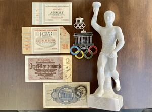 1936年 ベルリン オリンピック チケット マイセン 磁気 観戦 徽章 SS 紙幣 WWII ナチス ドイツ製 戦前 ヒトラー 親衛隊 実物本物 7点セット