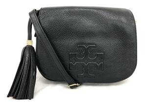 T4/103 TORY BURCH トリーバーチ タッセル付き ショルダーバッグ レザー ブラック/ゴールド金具