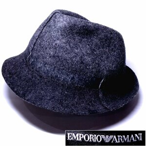 【侍】ENPORIO ARMANI エンポリオアルマーニ 羊毛 ウール100％ グレー ソフト帽 中折れ 帽子 20+725